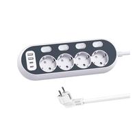 Regleta de 4 enchufes con USB, Enchufe de Esquina con Interruptor, Enchufe Multiple con Proteccion Sobretension, Power Strip Extension Electrica con 2M Cable, Toma de Esquina para Cocina y Oficina