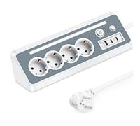 Regleta de 4 enchufes con USB y 2 Type-C, Enchufe de Esquina con luz LED, Enchufe múltiple con Interruptor y Proteccion sobretension, 3680 W 16 A, Cable de 1.5m, Toma de Esquina para Cocina y Oficina