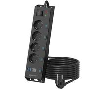 Regleta de 4 tomas con USB C, múltiple toma 4 USB con 5 interruptores individuales, toma eléctrica para pararrayos 1050J, cable 2 m