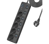 Regleta de 5 enchufes con interruptor individual conmutable, regleta KEPLUG con protección contra sobretensiones de 4 USB, montaje en pared, regleta de 2 m de cable de extensión para oficina, cocina