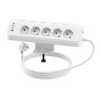 Regleta de 5 enchufes con USB, Regleta Escritorio con Interruptores Individuales, Enchufe Multiple de Esquina con Protección contra Sobrecargas, Toma de Corriente de Mesa para Oficina y Casa,Cable 2M
