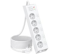 Regleta de 5 Tomas con 5 interruptores Individuales, Toma eléctrica de sobretensión 1050J y alargador eléctrico de 2 m