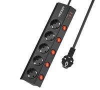 Regleta de 5 Tomas conmutables Individualmente con protección contra sobretensiones 1050J, Toma múltiple con USB C, AFEXOA Regleta Negra de Pared con 4 Cargadores USB (5V/3.4A) y Cable 2M/ 3680W/16A