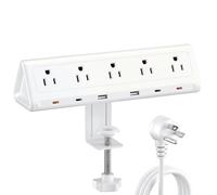 Regleta de alimentación de abrazadera para computadora de 10 pies con 5 salidas de CA y 6 puertos USB PD de 40 W USB-C de carga rápida, protector de sobretensiones 1250J se adapta a 2.6 borde superior
