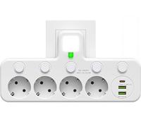 Regleta de Enchufe de Pared con 4 Tomas Europeas, Adaptador con USB C y 2 USB A, Ladrón de Enchufe con Interruptores Independientes para Hogar y Oficina
