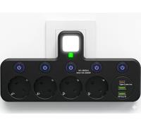 Regleta de Enchufe de Pared con 4 Tomas Europeas, Adaptador con USB C y 2 USB A, Ladrón de Enchufe con Interruptores Independientes para Hogar y Oficina (Negro) (Negro)