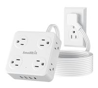 Regleta de enchufe plano con USB C, cable de extensión plano de 6.5 pies, 8 salidas de CA y 4 USB (1 USB C), regleta de alimentación con protector de sobretensión, estación de carga de montaje en
