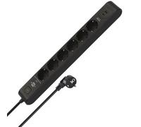 Regleta de enchufes Brennenstuhl de 6 tomas con USB y protección contra sobretensiones (regleta múltiple con 1x USB C PD 20 W para carga rápida y 1x USB A 20 W, interruptor, cable de 2 m) negro