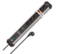 Brennenstuhl Premium-Protect-Line regleta enchufes de 6 Tomas con protección contra sobretensiones hasta 60.000 A (Cable de 5 m, Interruptor, Fabricado en Alemania) Plateado/Negro