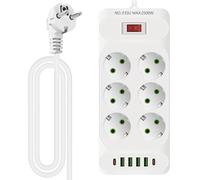 Regleta de enchufes con conmutación individual, 12 en 1, 6 enchufes con 4 USB-A y 2 USB C, distribuidor de enchufes múltiples, regleta con protección contra sobretensiones para el hogar y la oficina