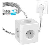 Regleta de enchufes en cubo de 5 tomas, regleta de enchufes con clavija plana, enchufe múltiple en cubo para oficina, casa, viajes - Cable de 3m - Blanco