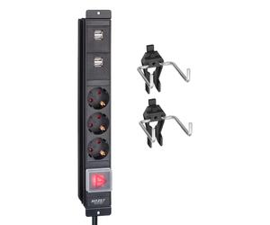 Regleta de enchufes HAZET 161N-5D , 3x enchufes Schuko 230V, 2x USB-A, 2x USB-C - cable de 205 cm, interruptor basculante, para integración en carro de taller 179NXXL-8D