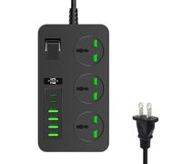 Regleta de enchufes Kyusrd de 3 tomas con 6 puertos USB, protector contra sobretensiones de 3000 W, cable de extensión de 200 cm, interruptor de