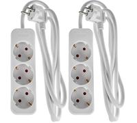 Regleta de enchufes Meister de 3 vías, Cable de 1,4 m, Blanco, Cable de plástico, IP20 para Interiores/regleta de alimentación/Enchufe múltiple/Enchufe de Mesa/Tido de 3 vías/7430010 (Paquete de 2)