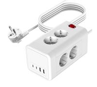 Regleta de Enchufes Múltiple con USB C, 8 Vías Distribuidor de Enchufes con 4 USB, Cubo de Enchufes 12 en 1 con Interruptor, 2300W Montaje en Pared, Enchufe Múltiple con Cable de 2M, Blanco
