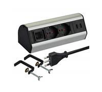 Regleta De Escritorio 2 Schuko + 10/16A, 2 USB 2.4A, Soportes Para Fijación