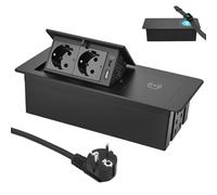 Regleta de Escritorio Incorporada, Regleta Plegable con 20 W QC3.0 USB C y 15 W Qi Carga Inalámbrica (para Teléfono/Reloj/Auriculares), Interruptor Pop-up, Cable 1,8 m 16AWG, Negro
