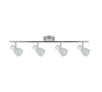 Regleta de iluminación 4xE14, dimensiones 16x69,5x10 cm, acabado blanco/cromo, ideal para ambientes modernos y funcionales.