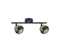 Regleta de luz 2xGU10 en color negro y oro, dimensiones 14x36,5x8,5 cm, ideal para iluminación decorativa en hogares y oficinas.