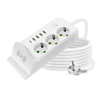 Regleta de mesa con cable de 2 m: WIYETY Escritorio múltiple con 3 enchufes, 4 USB y 1 tipo C, 2500 W, carga inalámbrica, regleta para el hogar y la oficina (blanco)