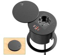 Regleta de Mesa con USB C PD35W, Enchufe Empotrable con Tapa y 3 USB para Muebles o Superficies de Trabajo, Enchufes Empotrable Encimera Cocina, Cable de 1,8 m, Negro