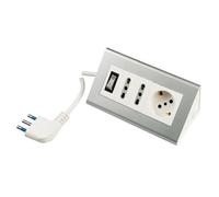 POLY POOL - PP2590S Regleta multitoma de escritorio - Multitoma eléctrica 2 Tomas Bivalentes y Toma Schuko - Regleta Eléctrica Cable 2 m e Interruptor