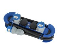 Electraline 62580 Regleta Base Multiple Profesional IP44, 2 Tomas CEE + 2 Tomas Schuko con Enchufe CEE IP44, Colgante con 2 Ganchos, Cable de Goma H07RN-F 3G2.5 5M, para Campistas, Caravan, Camping