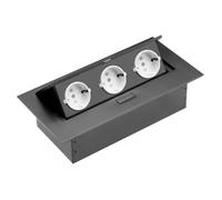 Regleta de suelo empotrable para cocina, regleta de mesa, regleta plateada, aluminio, 3 unidades, retráctil, negro