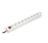 Power Distribution Unit (PDU) for 19" Rack, 9x Type E sockets, 2.0m, 1x C14 plug, 10A, on/off switch, aluminum