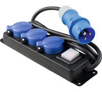 as - Schwabe - Regleta de enchufes CEE triple con interruptor de 3 polos - Enchufe múltiple con cable de 1,5 m - 230 V / 16 A - con interruptor y tapa abatible - interiores y exteriores - negro