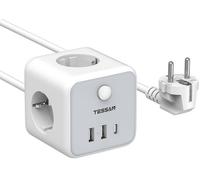 Regleta doble con 2 puertos USB-A y 1 puerto USB-C (blanca) - TESSAN