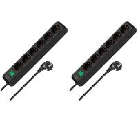 Regleta Eco-Line con Interruptor 6 Tomas Negro 1,5m H05VV-F 3G1,5 (Paquete de 2)