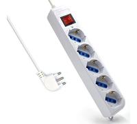 Regleta Eléctrica 6 Tomas - Base de Enchufes Schuko/Italiano con Interruptor, Protección contra Sobrecarga, 2500W, Ideal para Hogar y Oficina (Ewent EW3926)