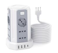 Regleta eléctrica de 5 m con 12 tomas universales ITA y Schuko, 4 USB | 12 10/16 A AC enchufes múltiples, protección contra sobretensión, alargador eléctrico, 4 interruptores independientes