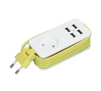 Regleta enchufes Adaptador de Viaje Europa 1200W 10A Adaptador de Enchufe de Viaje Europeo Incombustible Enchufe de la UE Tira de Alimentación con 4 Puertos USB para Teléfonos Inteligentes Tablet
