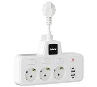 Regleta Enchufes con USB, 3 Tomas Enchufe Múltiple con Interruptor, Regleta Eléctrica con 2 Puertos USB A y 2 Puertos USB C, Ladrón Enchufes para Hogar, Oficina y Viajes, Blanco