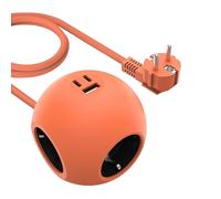 Regleta Enchufes esféricos, Enchufe Multiple con 3 Tomas Corrientes y 3 Rápida USB(1 USB A, 2 USB C PD 25W), 4000W/16 A, Alargador Enchufe con Cable de 1,5 m para Oficina, hogar y Viaje