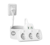 Regleta Enchufes Plano con Interruptor Individual,Ladron Enchufes USB C 3 Tomas Schuko,Enchufe Multiple Pared Clavija Extra Plana,Outlet Extender 2M Alargador Cable,Tomadas Electricas,Blanco