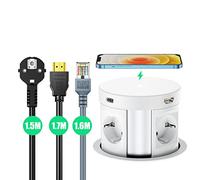 Regleta Enchufes Protección Sobretensión, Regleta Vertical de 4 Tomacorrientes y 2 Rápida USB + 1 RJ45 + 1 HDMI, Enchufe Multiple Torre Enchufes, Enchufe Emergente 5W Carga Inalambrica, 3680W/16A