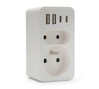 Regleta Frontal bipliegue 2 Tomas 16A + 6A estándar francés con 2 Tomas USB-A y 2 Tomas USB-C. Regleta 6 en 1 Ideal para conectar tu teléfono, Tableta…