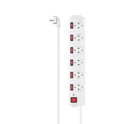 Hama – Regleta de 6 tomas, cable 1,4 m, interruptor general y control individual – Blanco