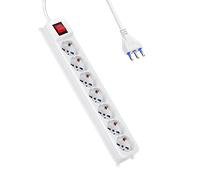 Regleta italiana de 7 vías con interruptor, 16 A, 3 m, 3G, 1,0 mm² blanca