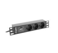 Lanberg Regleta PDU PDU-03F-0200-IEC-BK 1U Rack 10" 3x Schuko 16A 2m Negro
