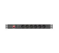 Regleta Lanberg 1U 16A con 6 Enchufes Schuko para Rack 19” - Negro 2m