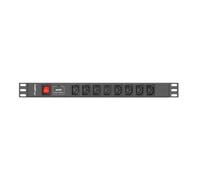 PDU Lanberg PDU-08I-0200-C20-BK 1U 8 Salidas C13 16A Protección Sobretensiones Aluminio Rack