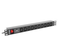 Regleta Lanberg 1U PDU de 10 sockets 10A 2m, protección contra sobretensiones, montaje en rack negro