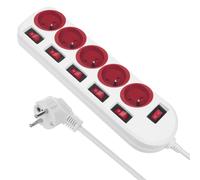 Regleta Maclean, Cable alargador de 5 Tomas, con interruptores, 250VAC/10A, 1,5m, MCE204 R/W