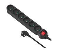 Regleta Maclean MCE225 6 tomas Type F cable 1,5 m interruptor seguridad negra