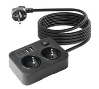 Regleta múltiple con USB C (30 W) de carga rápida, regleta 6 en 1 con 2 USB C y 2 USB A, conector múltiple de 2500 W con fusible de reinicio, cable de 1,8 m, compacto y portátil para casa, oficina y