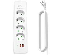 Regleta múltiple de 4 enchufes con USB C y 2 USB A, enchufe múltiple con interruptor, regleta 7 en 1, enchufe con protección infantil y cable de 2 m, regleta de distribución para oficina y hogar